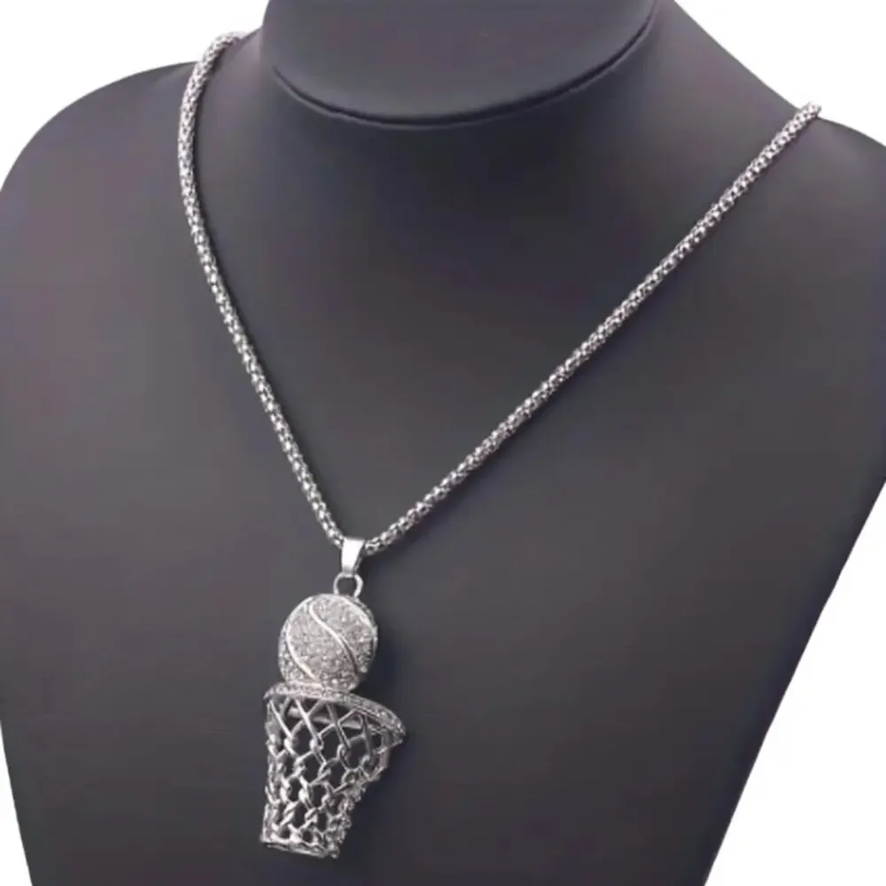 Basketball Necklace Gold Tone with Rhinestones 24” Chain